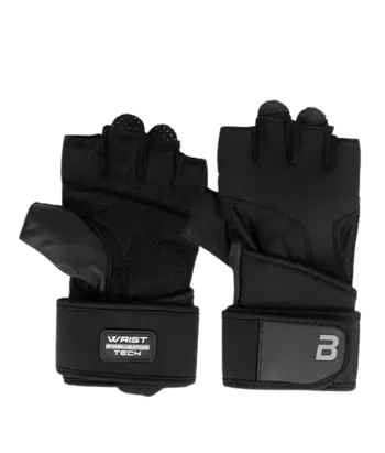 BIOTECH USA KYLE Wrist Support Leather Gloves Black Спортни Ръкавици с Кожена Повърхност и Стабилизираща Лента за Китките