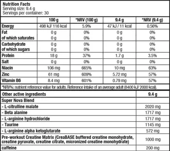 BIOTECH USA Super Nova (Предтренировъчна Формула) - 282 грама, 30 дози