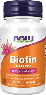 NOW Foods Biotin 1000 мкг Витамин Б-7 Биотин - 100 веге капсули, 100 дози