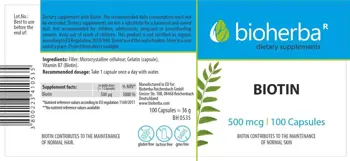 Bioherba Biotin 500 mcg За здрава коса, кожа и нокти