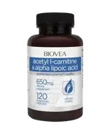 BIOVEA Acetyl L-Carnitine + Alpha Lipoic Acid 650 мг АЦЕТИЛ Л-КАРНИТИН И АЛФА ЛИПОЕВА КИСЕЛИНА - 120 капсули, 60 дози