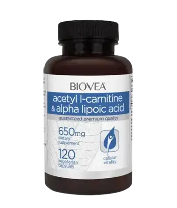 BIOVEA Acetyl L-Carnitine + Alpha Lipoic Acid 650 мг АЦЕТИЛ Л-КАРНИТИН И АЛФА ЛИПОЕВА КИСЕЛИНА - 120 капсули, 60 дози