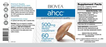 BIOVEA AHCC 500 мг Mushroom Immunity Formula Комплекс от 14 Гъби - 60 капсули, 30 дози