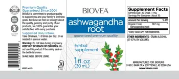 BIOVEA Ashwagandha Root Liquid Drops Течен Екстракт от Ашваганда - 30 мл, 30 дози