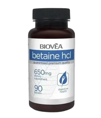 BIOVEA Betaine HCL 650 мг Бетаин - 90 таблетки, 90 дози