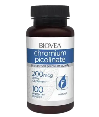 BIOVEA Chromium Picolinate 200 мкг Хром Пиколинат - 100 капсули, 100 дози