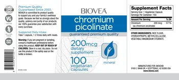 BIOVEA Chromium Picolinate 200 мкг Хром Пиколинат - 100 капсули, 100 дози