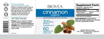 BIOVEA Cinnamon Organic 300 мг Канела - 60 капсули, 60 дози