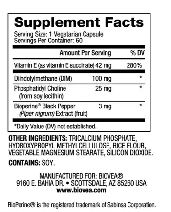 BIOVEA DIM (Diindolylmethane) 100 мг - 60 капсули, 60 дози