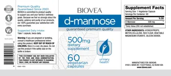 BIOVEA D-Mannose 500 мг D-Маноза - 60 капсули, 60 дози