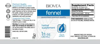 BIOVEA Fennel Liquid Drops Течен Концентрат от Копър - 30 мл, 30 дози