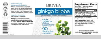 BIOVEA Ginkgo Biloba 120 мг Гинко Билоба - 90 капсули, 90 дози