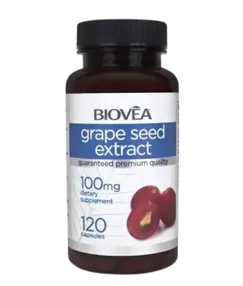 BIOVEA Grape Seed Extract 100 мг Органично Масло от Гроздови Семки - 120 капсули, 60 дози