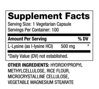 BIOVEA L-Lysine 500 мг L-Лизин - 100 капсули, 100 дози