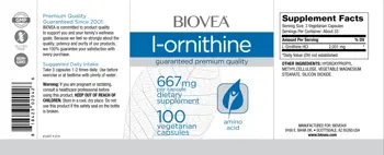 BIOVEA L-Ornithine 667 мг L-Орнитин - 100 капсули, 33 дози