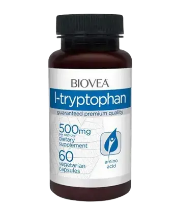 BIOVEA L-Tryptophan 500 мг L-Триптофан - 60 капсули, 20 дози