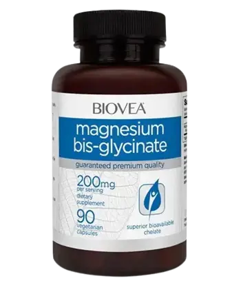 BIOVEA Magnesium Bis-glycinate 200 мг Магнезиев Бисглицинат - 90 капсули, 30 дози