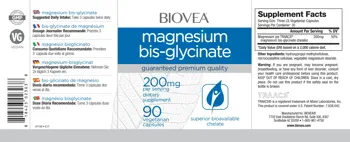 BIOVEA Magnesium Bis-glycinate 200 мг Магнезиев Бисглицинат - 90 капсули, 30 дози