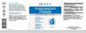 BIOVEA Magnesium Malate 425 мг Магнезий Малат - 180 таблетки, 60 дози
