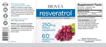 BIOVEA Resveratrol 250 мг Ресвератрол - 60 таблетки, 60 дози