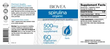 BIOVEA Spirulina Organic 500 мг Спирулина - 60 капсули, 30 дози