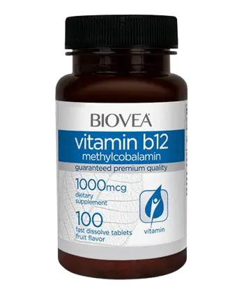 BIOVEA Vitamin B12 1000 Methylcobalamin Fast Dissolve Витамин B12 Метилокобаламин - 100 таблетки, 100 дози