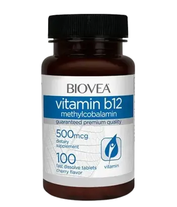 BIOVEA Vitamin B12 500 Methylcobalamin Fast Dissolve Витамин Б-12 - 100 разтворими таблетки, 100 дози
