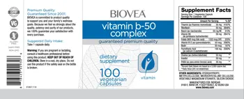 BIOVEA Vitamin B-50 Complex 50 мг Витамин B Комплекс - 100 капсули, 50 дози