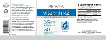 BIOVEA Vitamin K2 100 мкг Витамин К2 - 30 капсули, 30 дози