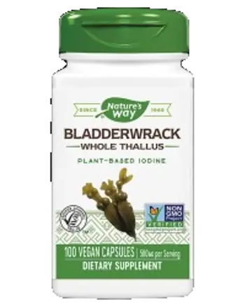 Nature's Way Bladderwrack Whole Thallus 580 mg Естествен йод от кафяви водорасли х 100 веган капсули