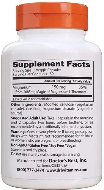 Doctor's Best Brain Magnesium - Magtein Магнезиев Л-Треонат