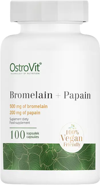 OstroVit Bromelain + Papain Enzymes Бромелаин + Папаин - 100 капсули, 100 дози