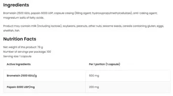 OstroVit Bromelain + Papain Enzymes Бромелаин + Папаин - 100 капсули, 100 дози