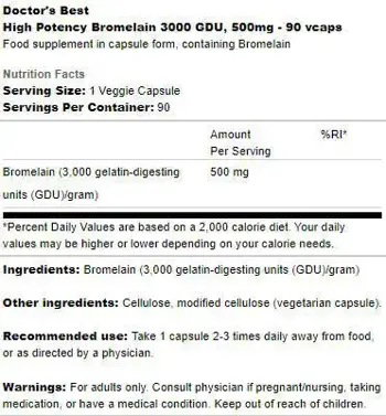 Doctor's Best Bromelain 3000 GDU 500 mg High Potency
