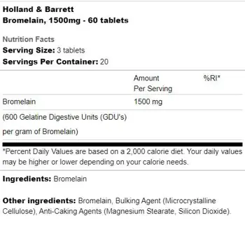 Bromelain 500 mg Подпомага храносмилането и възстановяването х 60 Таблетки