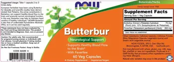 NOW Foods Butterbur Лечебна Овчарка - 60 веге капсули, 60 дози