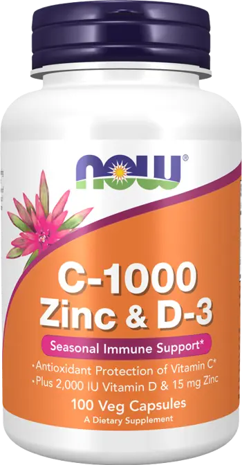 NOW Foods C-1000 Zinc & D-3 Витамин C, Витамин D3 и Цинк - 100 веге капсули, 100 дози
