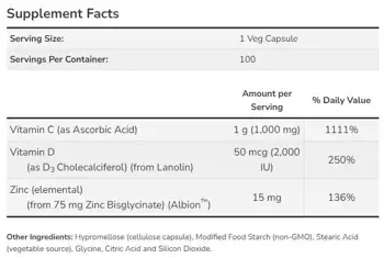 NOW Foods C-1000 Zinc & D-3 Витамин C, Витамин D3 и Цинк - 100 веге капсули, 100 дози