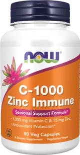 NOW Foods C-1000 Zinc Immune Vitamin C + Zinc Bisglycinate Витамин C / Аскорбинова Киселина