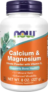 NOW Foods Calcium & Magnesium Citrate Powder with Vitamin D3 Магнезий, Калций и Витамин Д3 - 227 грама, 50 дози