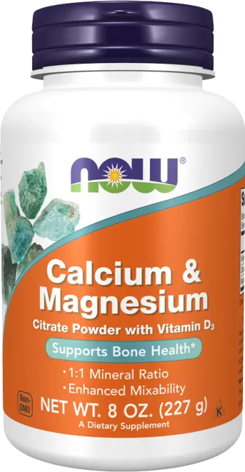 NOW Foods Calcium & Magnesium Citrate Powder with Vitamin D3 Магнезий, Калций и Витамин Д3 - 227 грама, 50 дози