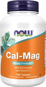NOW Foods Cal-Mag with B Complex & Vitamin C Stress Formula Калций, Магнезий, Витамин С и Витамини В Комплекс - 100 таблетки, 50 дози