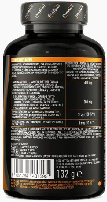 EthicSport CARNITINA extra Caps 750 mg L-карнитин за издръжливост и енергия х 120 капсули