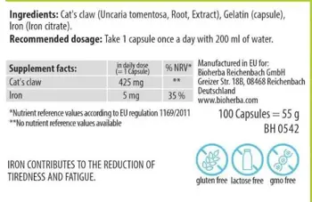 Bioherba Cat's Claw Extract 425 mg Екстракт от Котешки нокът за имунитет и стави х 100 капсули
