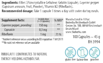 Bioherba Cayenne Pepper 50 mg Екстракт от лют червен пипер с рибофлавин