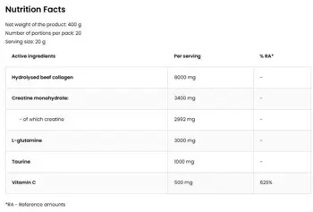 OstroVit CGT + Collagen + Vitamin C Креатин, Глутамин, Таурин + Колаген + Витамин C - 400 грама, 20 дози