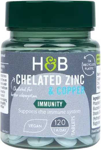 Holland & Barrett Chelated Zinc & Copper 15mg Подкрепа за имунната система и метаболизма