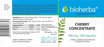 Bioherba Cherry Concentrate 500 mg Концентрат от череша за възстановяване и антиоксидантна защита х 100 капсули