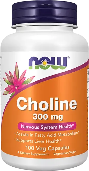 NOW Foods Choline 300 мг Choline Bitartrate Холин Битартрат - 100 веге капсули, 100 дози