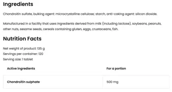OstroVit Chondroitin Sulfate 500 мг Хондроитин - 120 таблетки, 120 дози